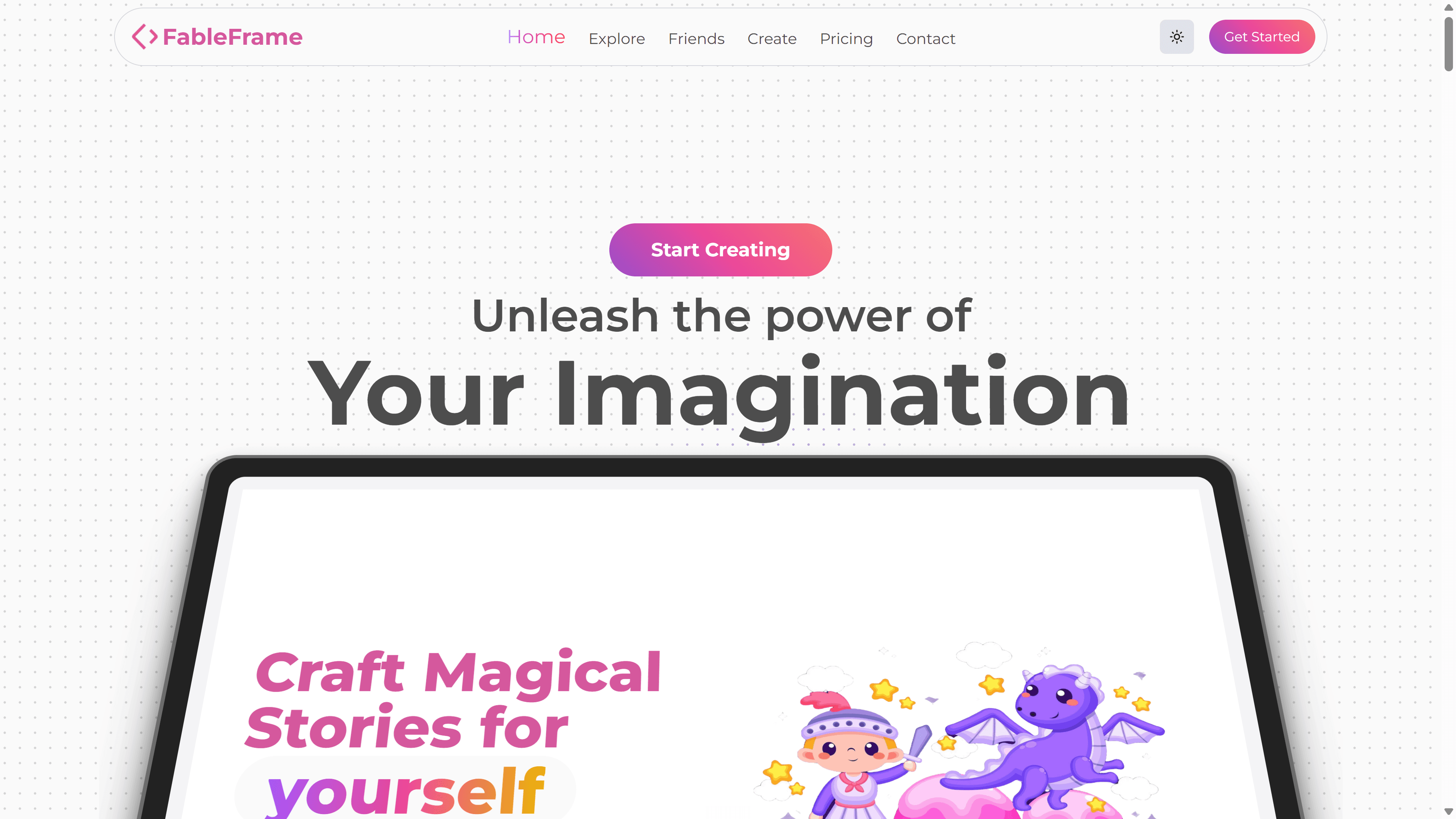 FableFrame AI storytelling web application for creating, reading and sharing illustrated stories.